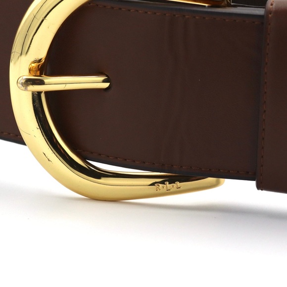 Ralph Lauren Wide Stretch Belt Brown Faux Leather Gold Tone Buckle L - Picture 6 of 10